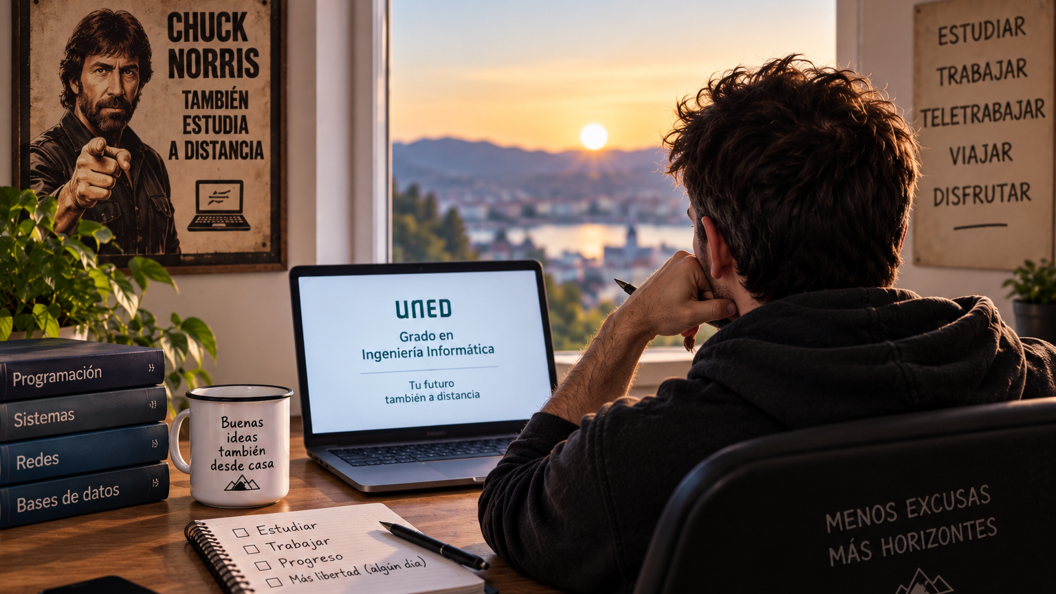 Persona estudiando Informática a distancia en la UNED con la idea de trabajar en remoto