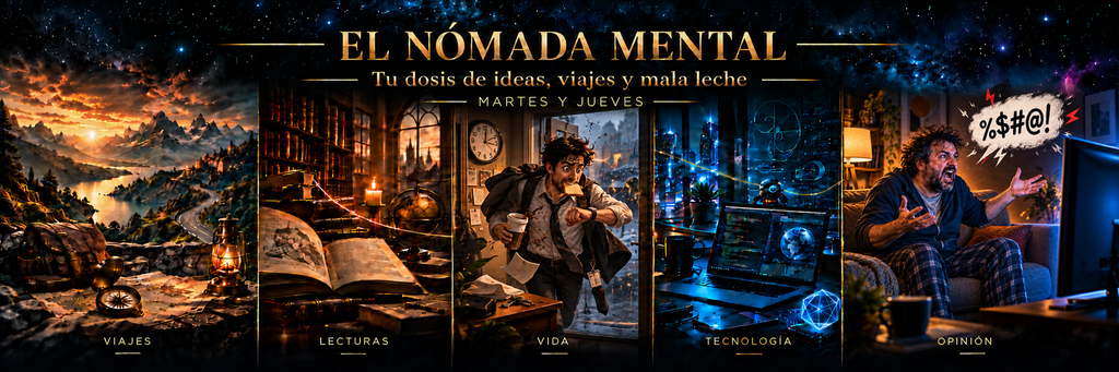 Cabecera de El Nómada Mental con viajes, lecturas, vida, tecnología y opinión