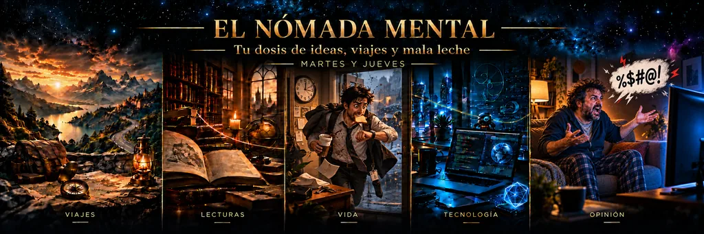 Cabecera de El Nómada Mental con viajes, lecturas, vida, tecnología y opinión
